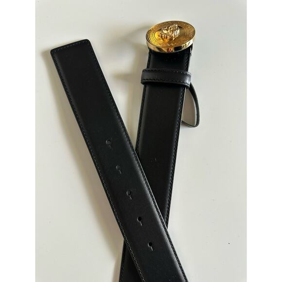 Versace Gold Medusa-Buckle Black Leather Belt 120 (48) Italy 1006276 NWT $600 - Picture 10 of 13